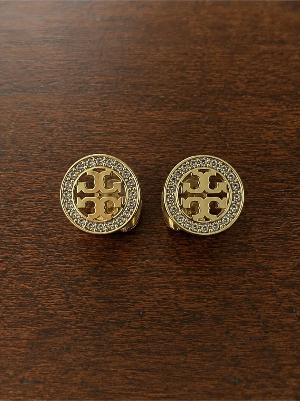 Tory Burch Double T Enamel Crystal Clip-On Earrings